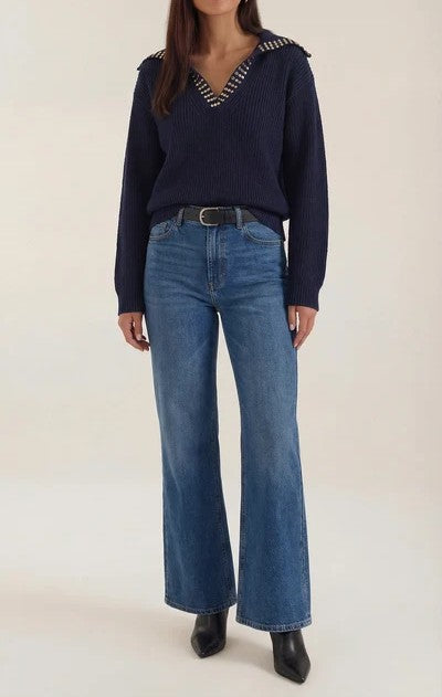 Darlene Studded Collar Wool Sweater