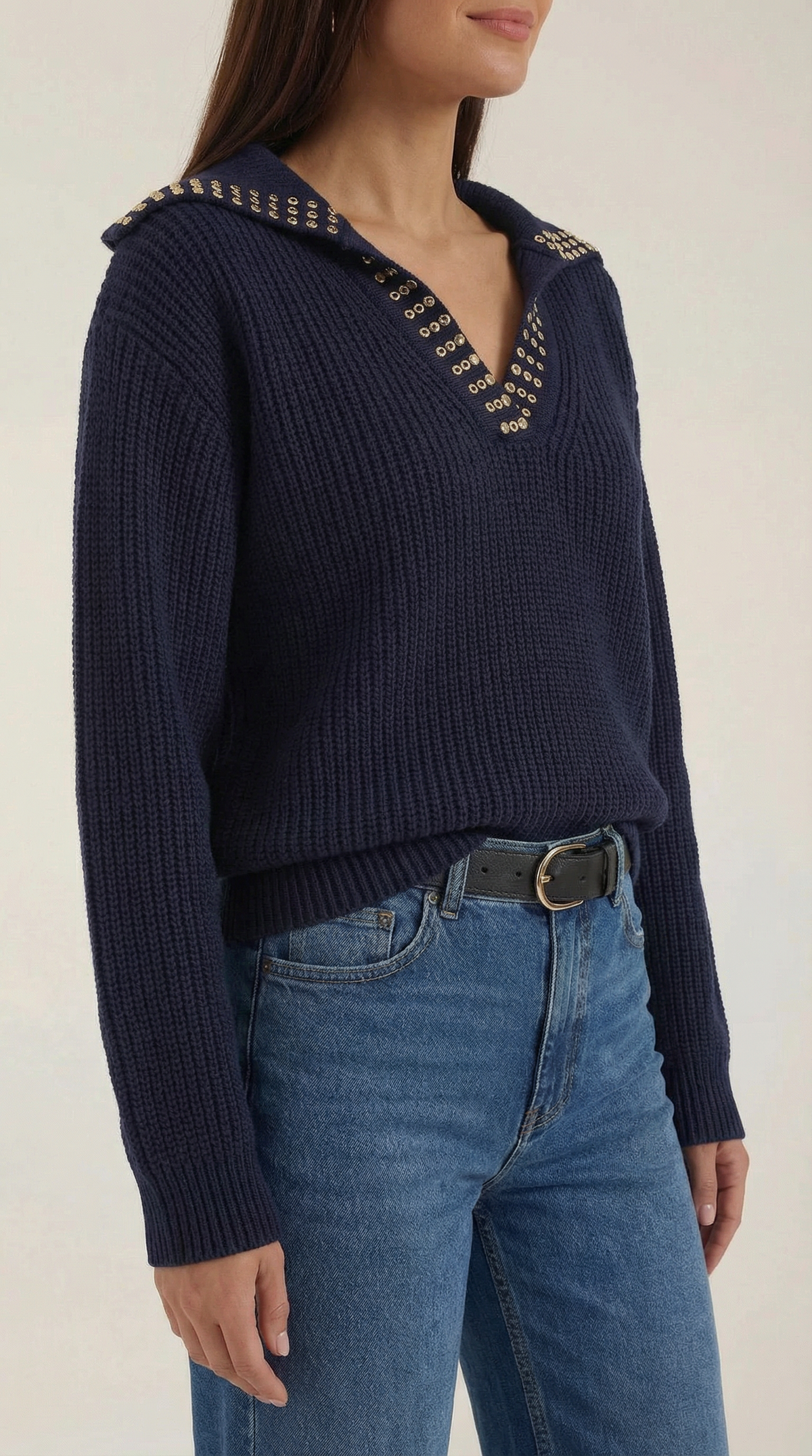 Darlene Studded Collar Wool Sweater