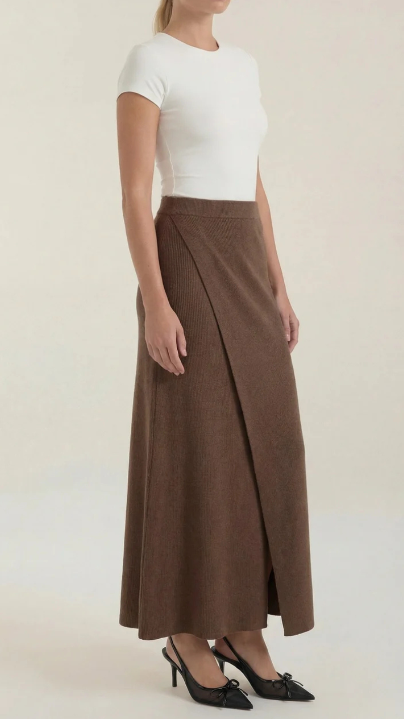 Gwendolyn Knit Wrap Midi Skirt