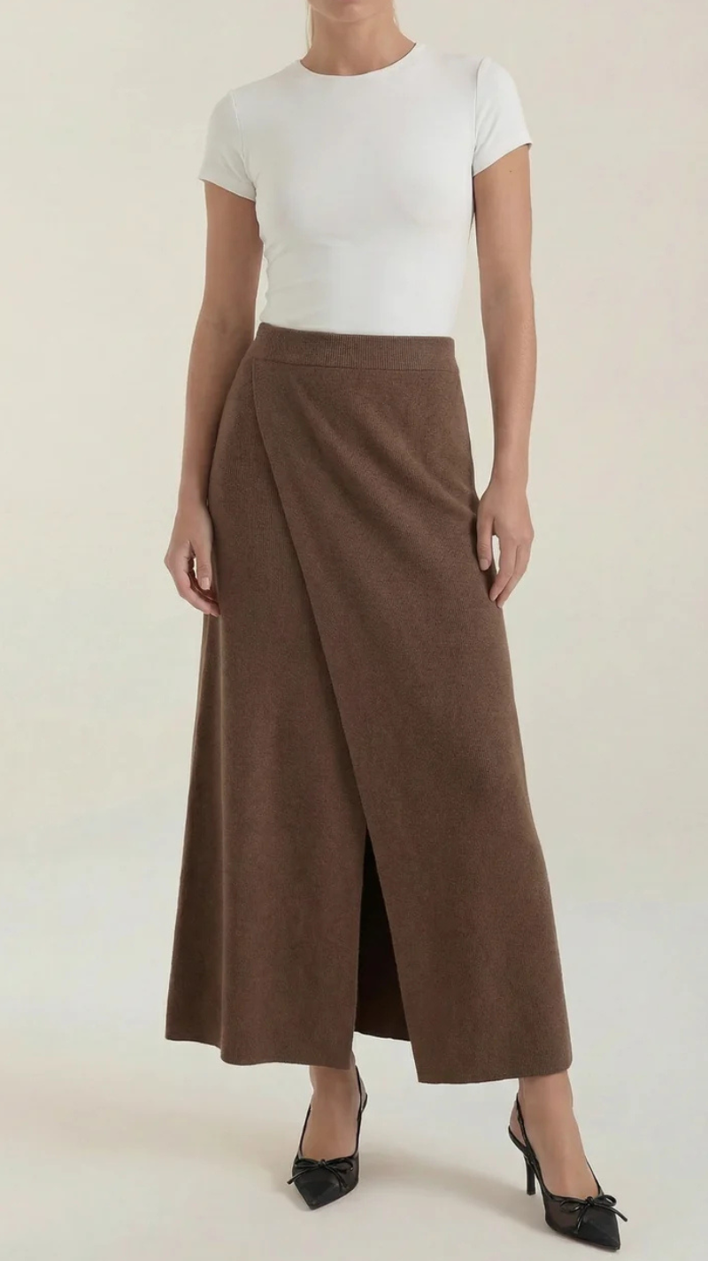 Gwendolyn Knit Wrap Midi Skirt